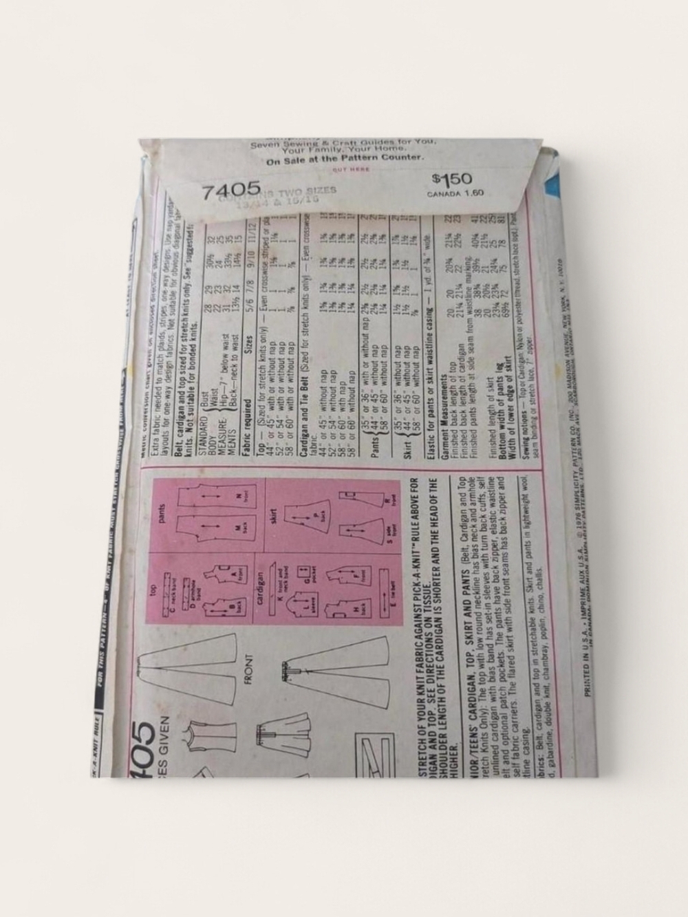 1976 Simplicity Sewing Pattern - Picture 2 of 2